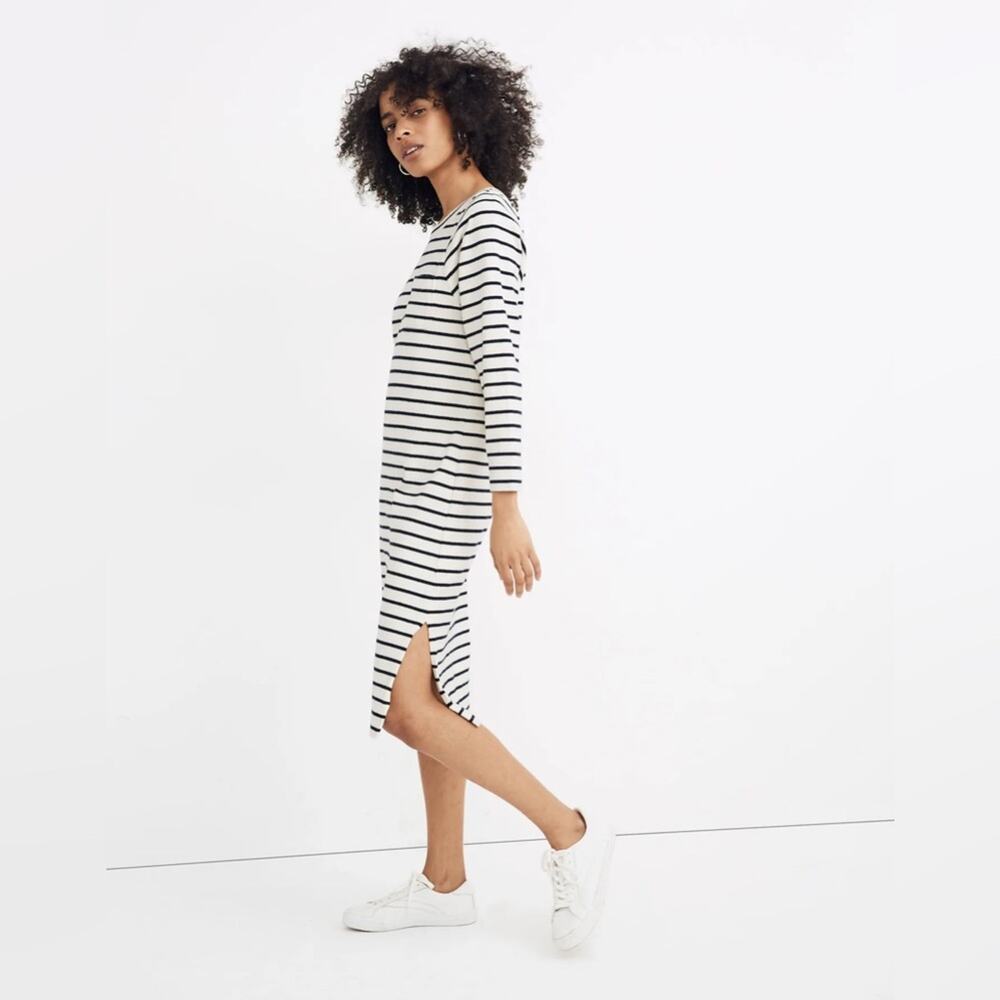 Madewell Pocket Tee Long Sleeve Midi Dress in Nautical Stripes Sz Small